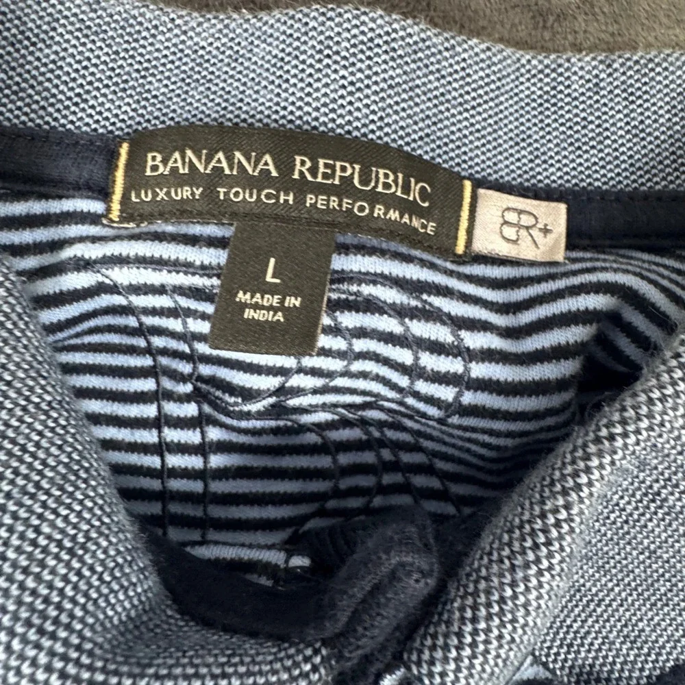 Banana Republic Polo Shirt Mens Large Blue Striped Luxury Touch Performance